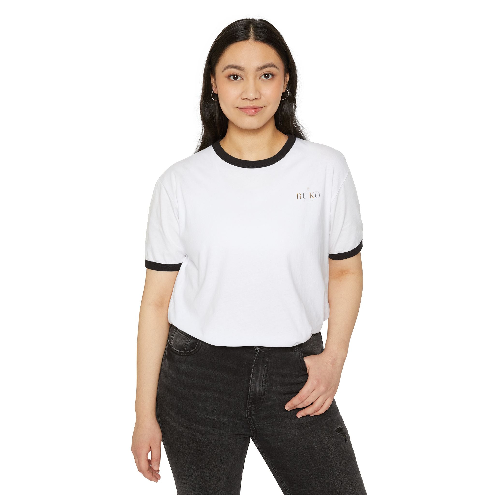 Retro Ringer T-Shirt — Minimal 'Hi, Bye' Pocket Graphic