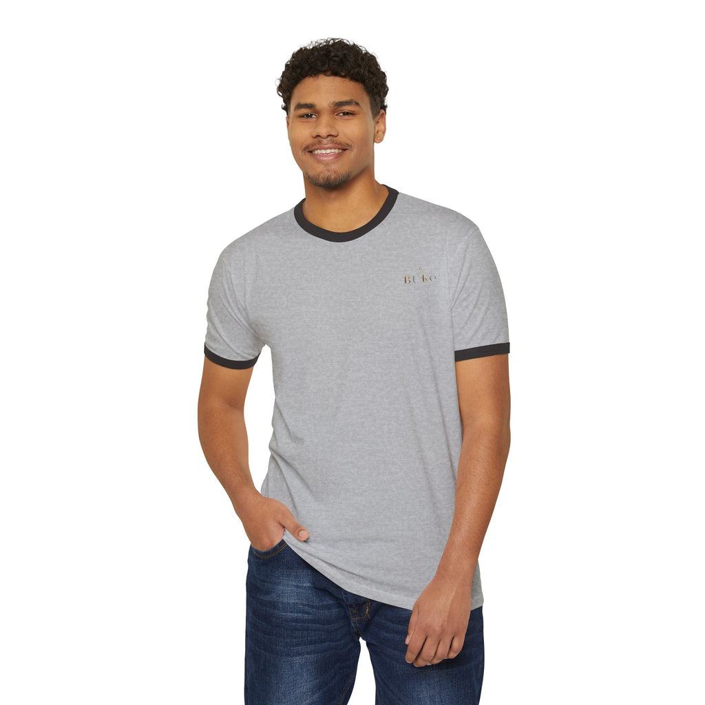 Retro Ringer T-Shirt — Minimal 'Hi, Bye' Pocket Graphic