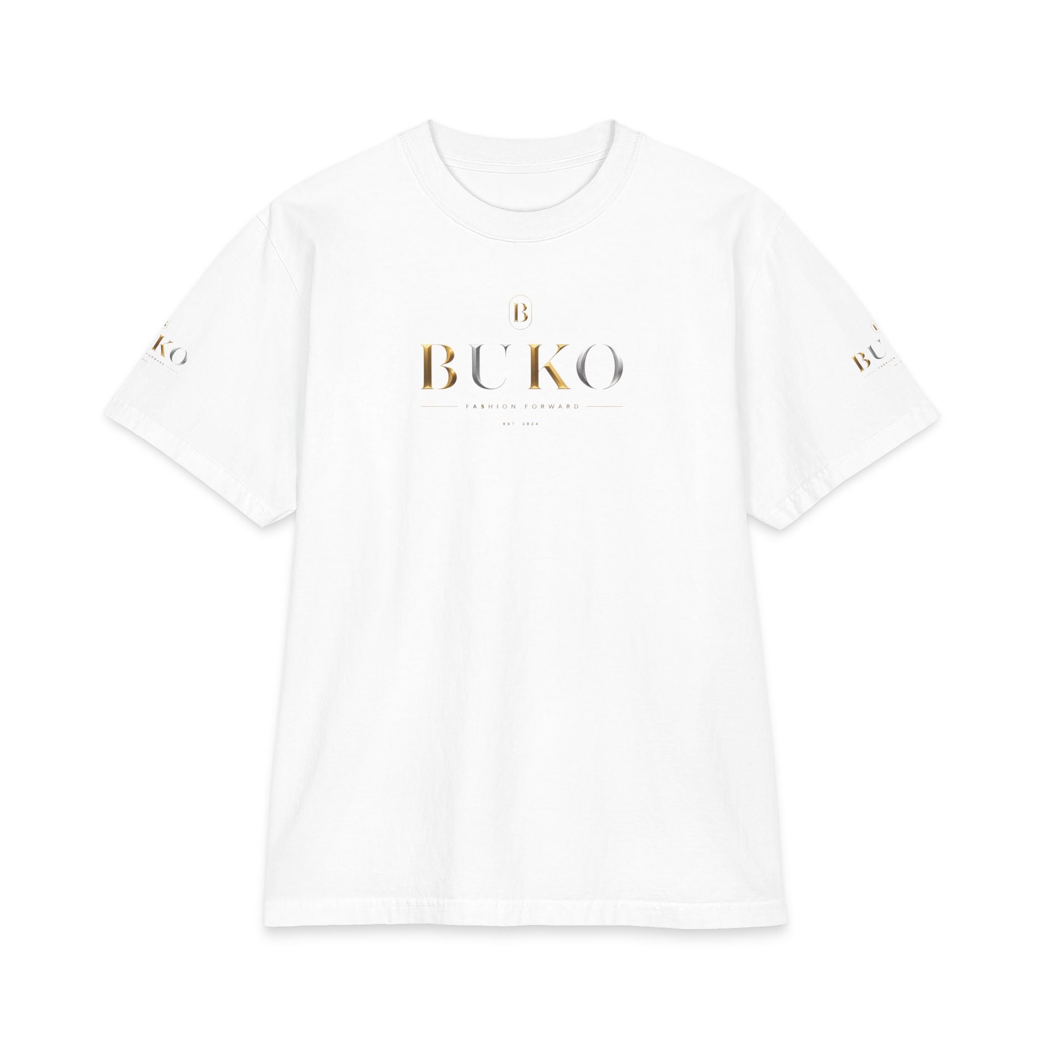 BUKO Gold Logo T‑Shirt — Minimalist Branded White Tee