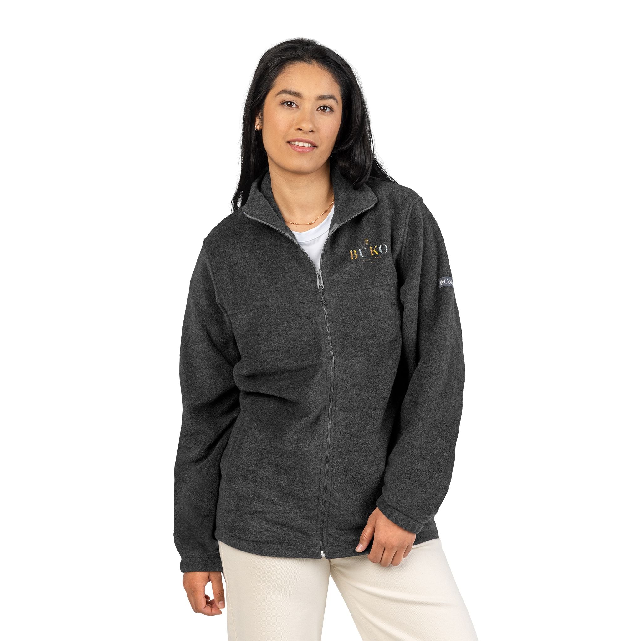 Embroidered Columbia Fleece Jacket — Classic Charcoal Zip-Up