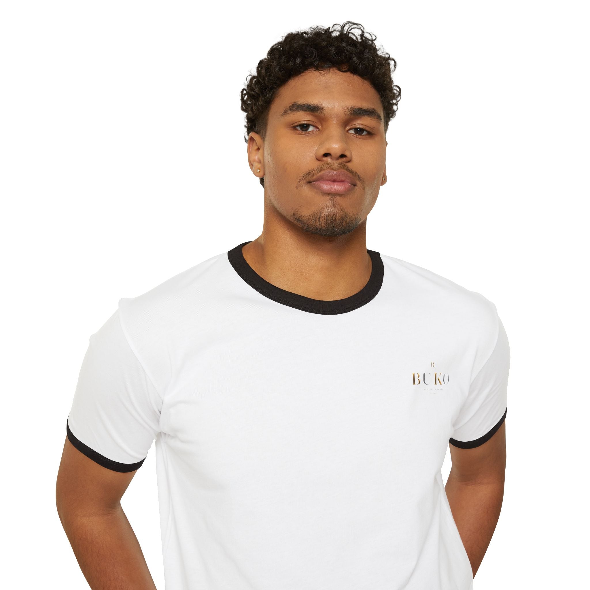 Retro Ringer T-Shirt — Minimal 'Hi, Bye' Pocket Graphic
