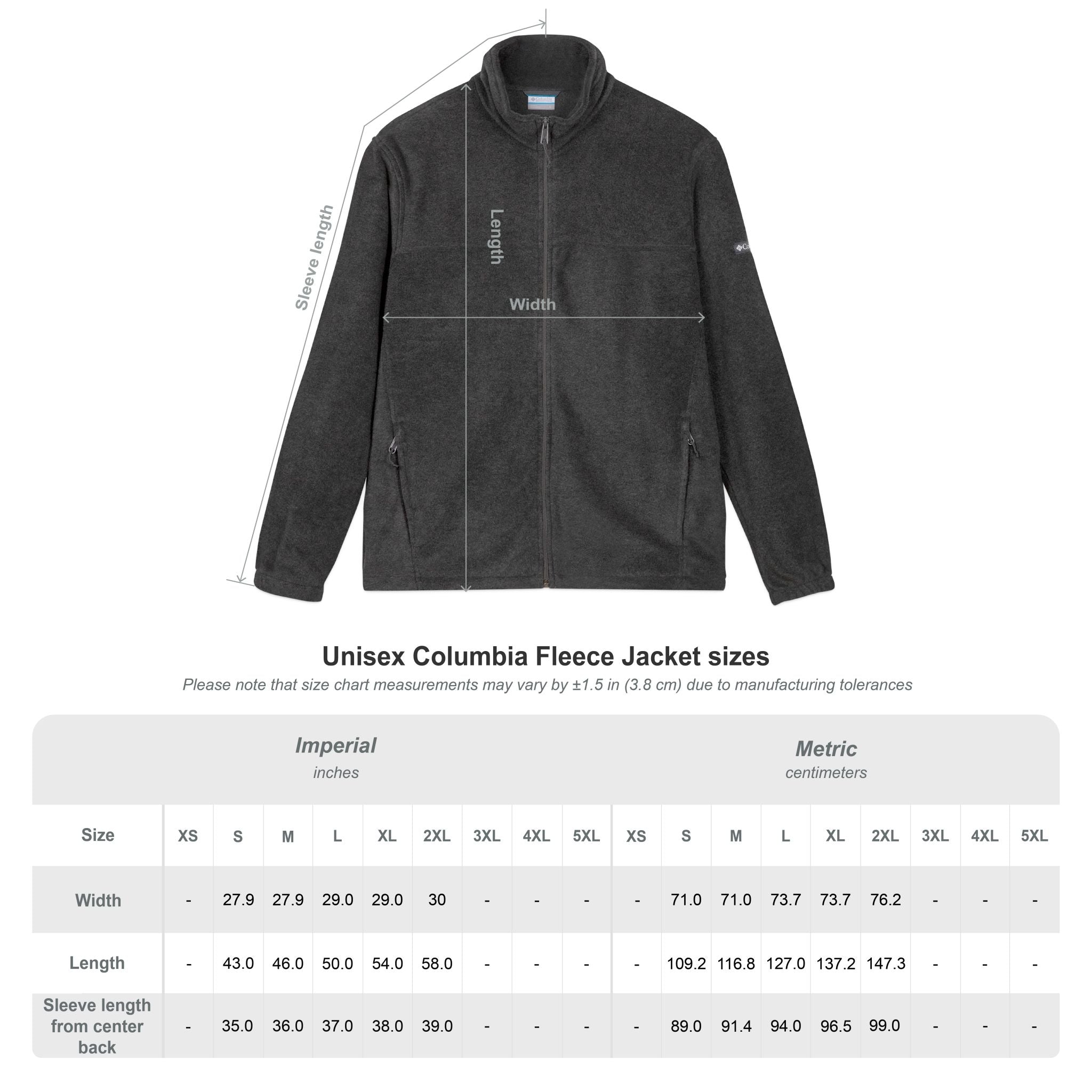 Embroidered Columbia Fleece Jacket — Classic Charcoal Zip-Up