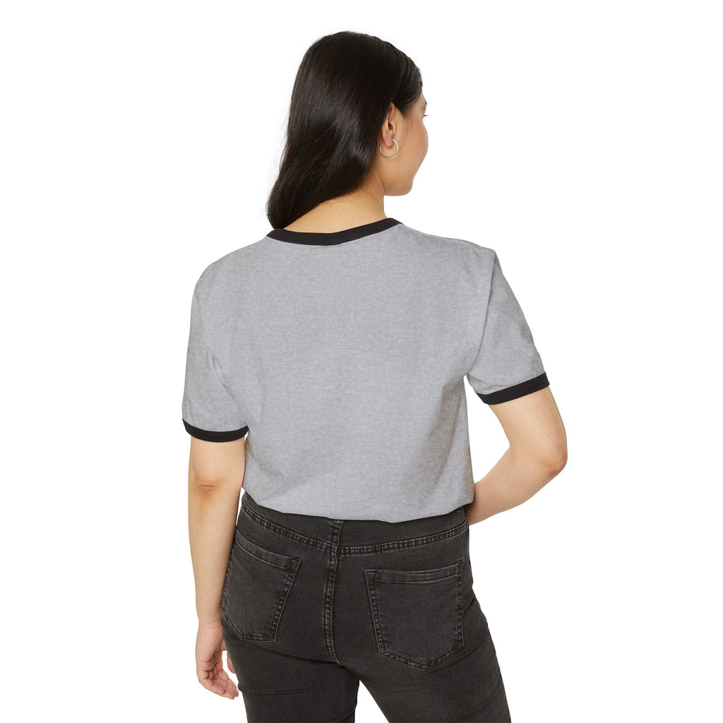 Retro Ringer T-Shirt — Minimal 'Hi, Bye' Pocket Graphic