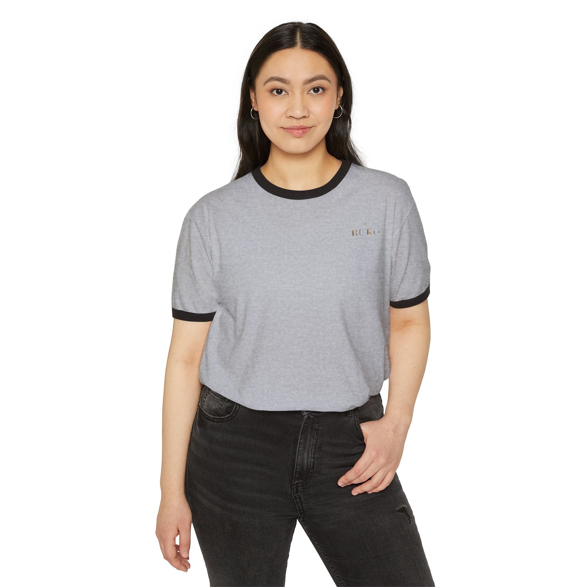 Retro Ringer T-Shirt — Minimal 'Hi, Bye' Pocket Graphic