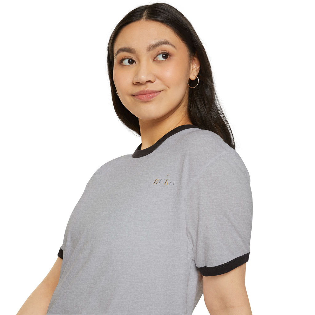 Retro Ringer T-Shirt — Minimal 'Hi, Bye' Pocket Graphic