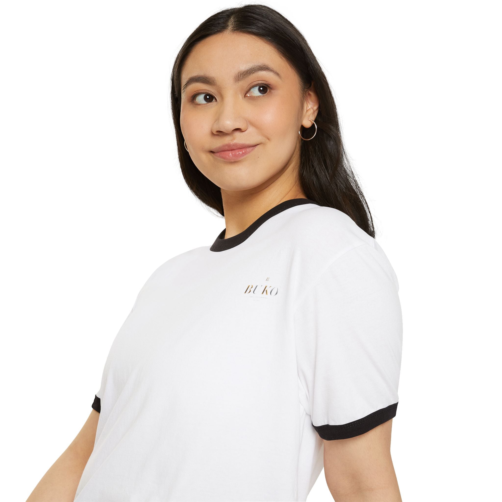 Retro Ringer T-Shirt — Minimal 'Hi, Bye' Pocket Graphic