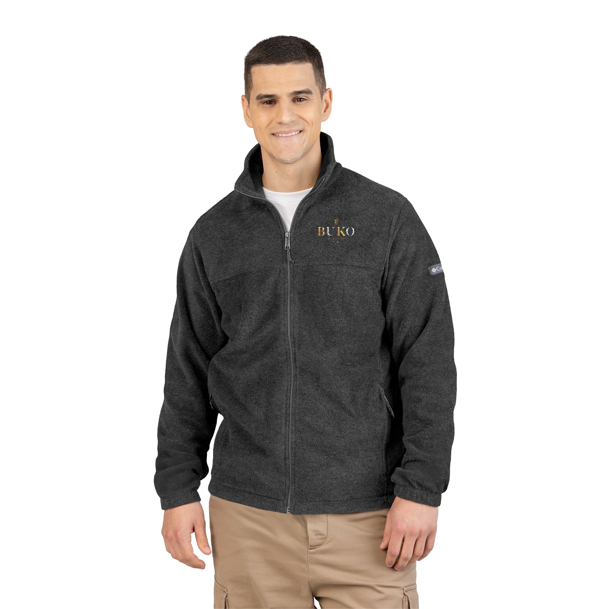 Embroidered Columbia Fleece Jacket — Classic Charcoal Zip-Up