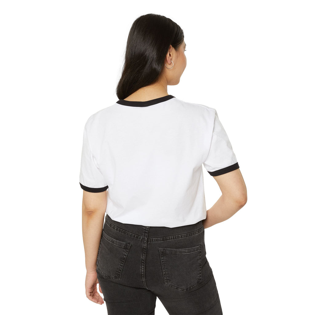 Retro Ringer T-Shirt — Minimal 'Hi, Bye' Pocket Graphic