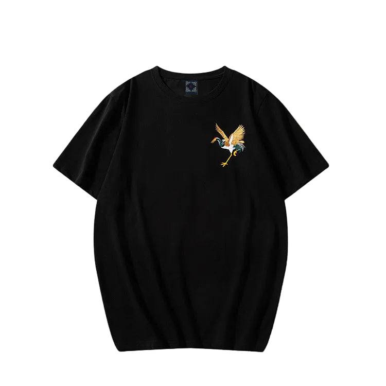 Short-Sleeved Men's T-Shirt, Summer Chinese Style Embroidery, Round Neck, Loose Fit, Couple's Half-Sleeve T-Shirt, One-Piece Wholesale, National Trend
