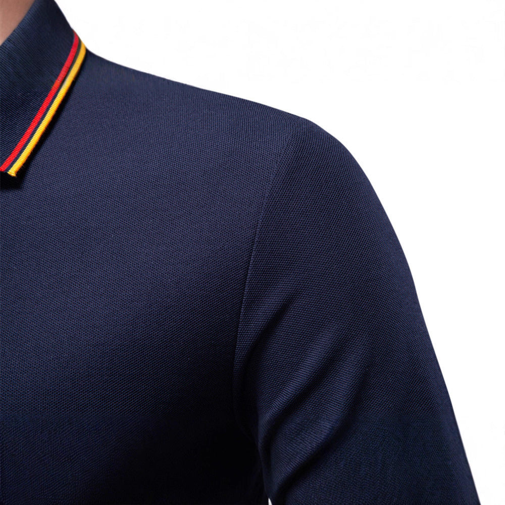 T-Shirt Lapel Long-Sleeved Polo Men's Tops Autum 2025 Versatile Polo Shirts Men's New Pure Color Cotton