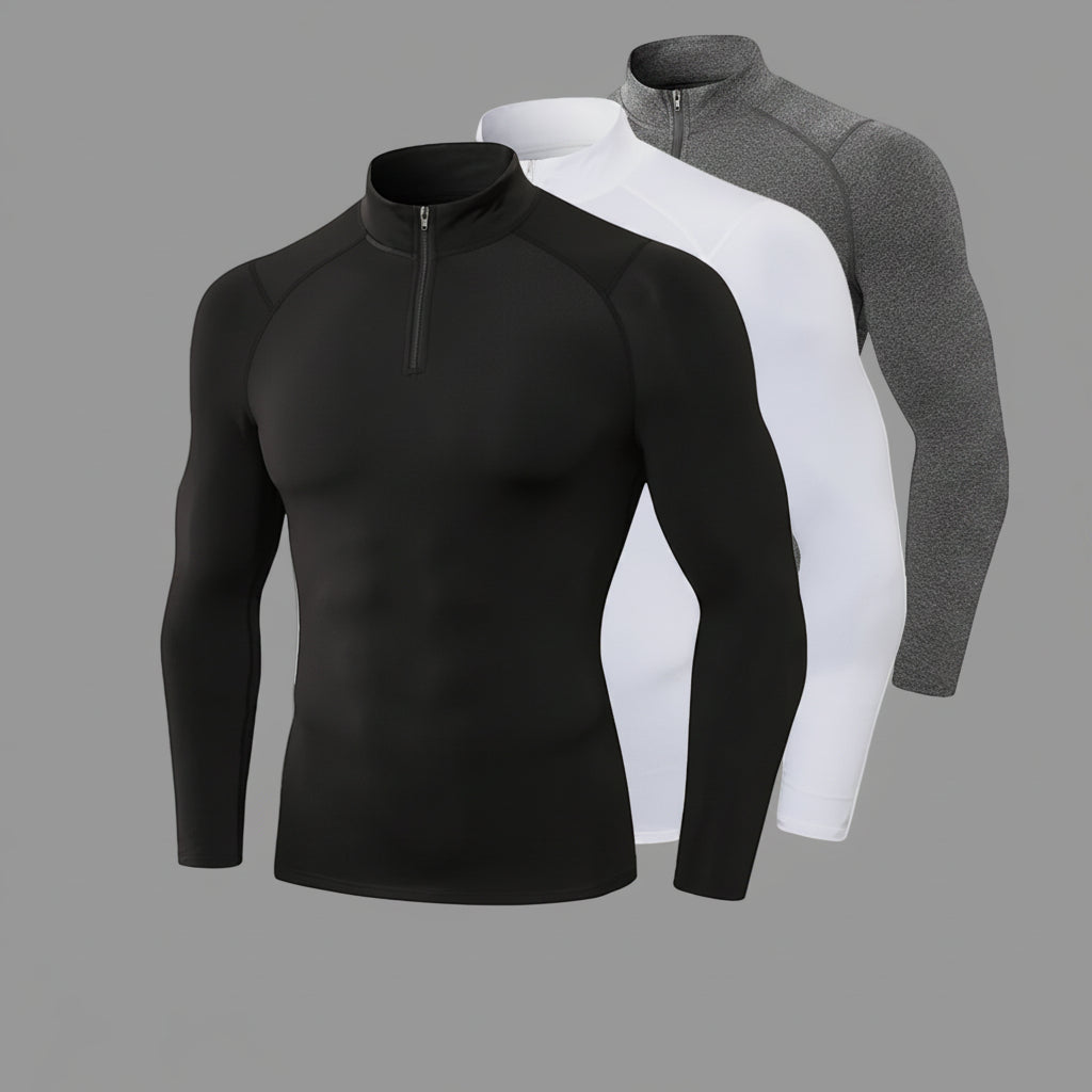 Men's Autumn and Winter Fleece-lined Fitness Clothes High-elastic Tight-fitting Sports Basketball Running Training Long-sleeved Half-zipper Collar Sweater