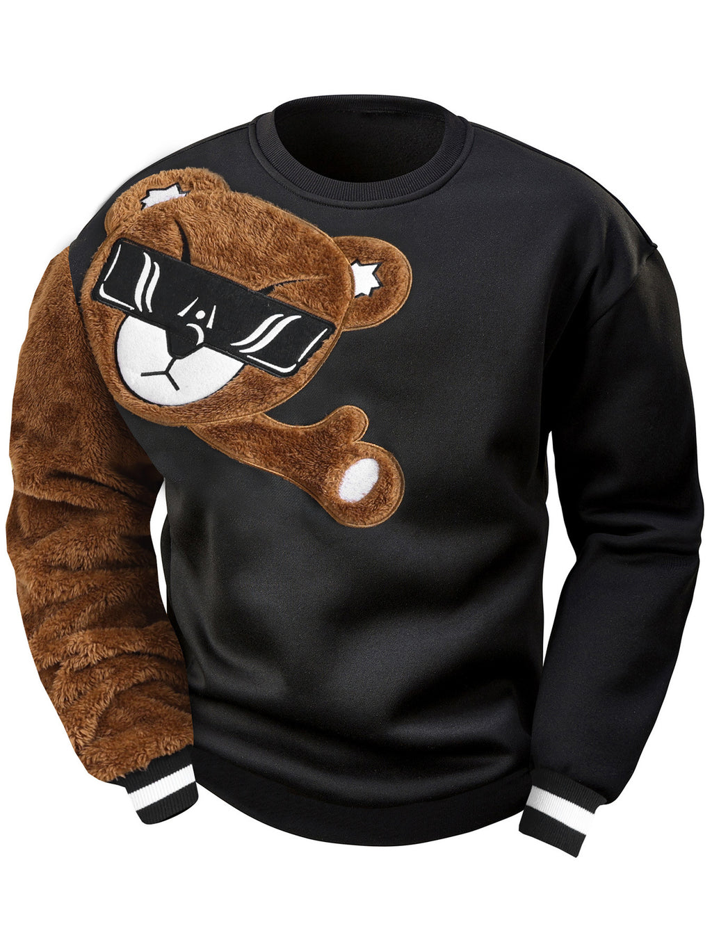 [Cross-Border Exclusive] Teddy Bear Embroidered Round Neck Sweatshirt for Men, European and American Hot Style.