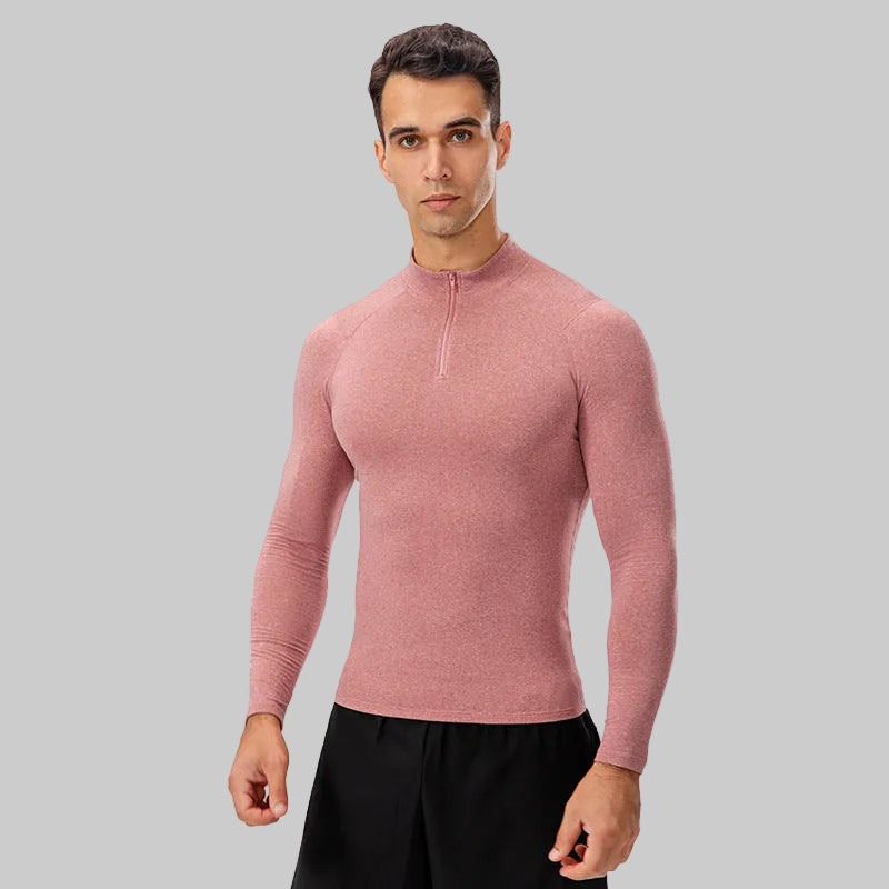 Men's Autumn and Winter Fleece-lined Fitness Clothes High-elastic Tight-fitting Sports Basketball Running Training Long-sleeved Half-zipper Collar Sweater
