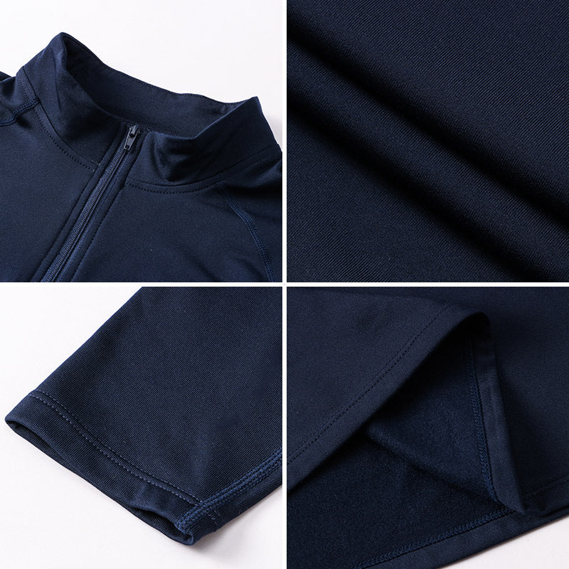 Men's Autumn and Winter Fleece-lined Fitness Clothes High-elastic Tight-fitting Sports Basketball Running Training Long-sleeved Half-zipper Collar Sweater