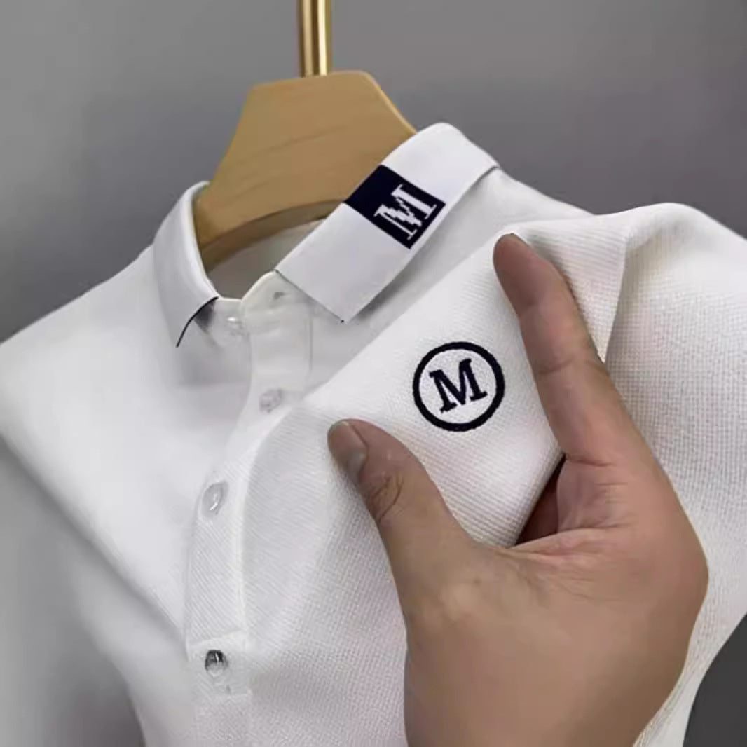 M Embroidered Cotton POLO Shirt Summer Men's Short-sleeved T-shirt Lapel High-end Foreign trade original order Men's Half-sleeved T-shirt Top