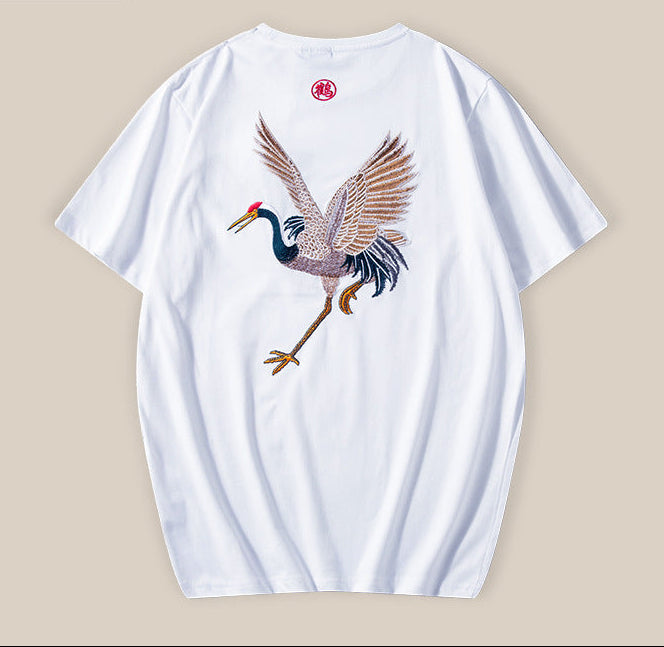 Short-Sleeved Men's T-Shirt, Summer Chinese Style Embroidery, Round Neck, Loose Fit, Couple's Half-Sleeve T-Shirt, One-Piece Wholesale, National Trend