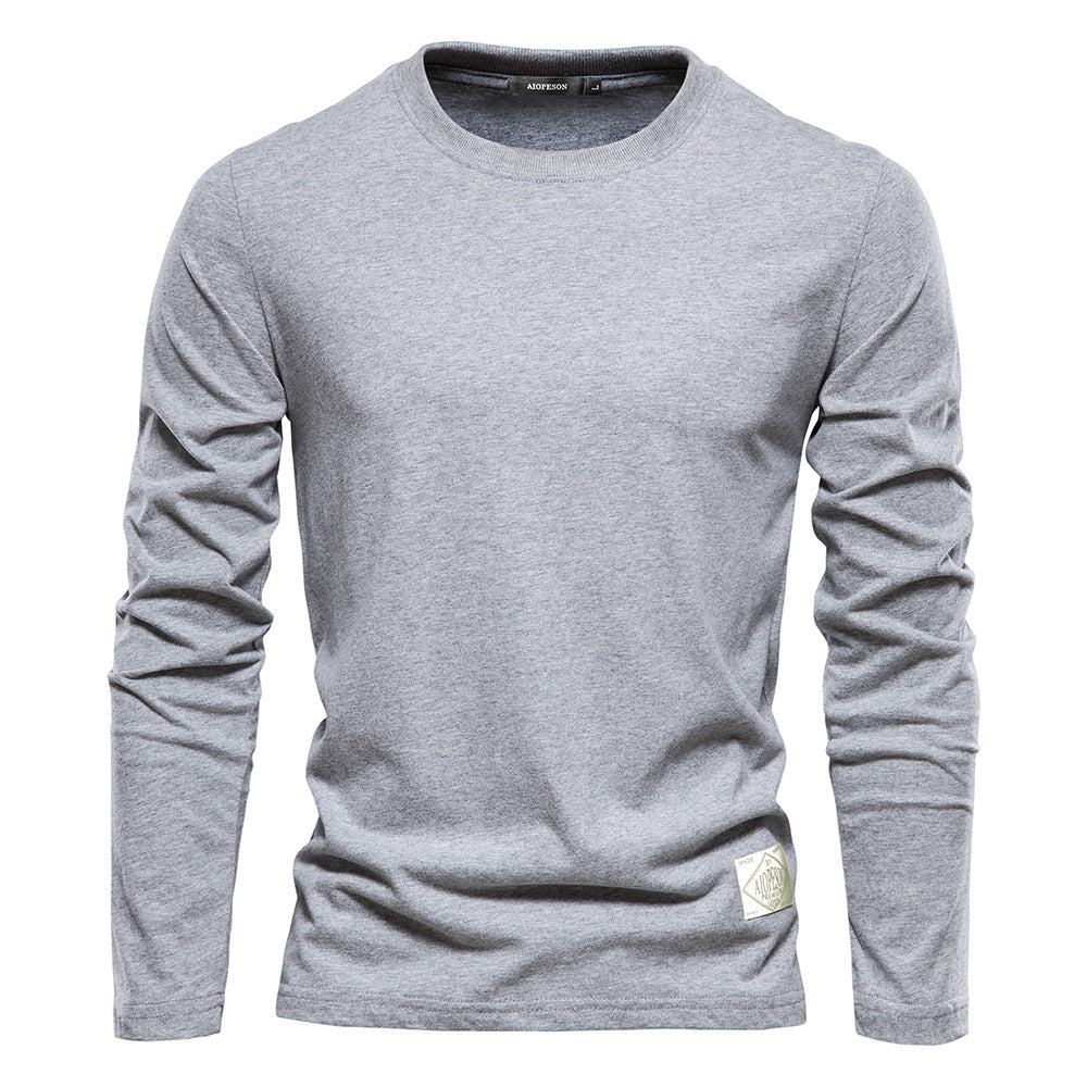 Pure Cotton Tops Trendy Wholesale Men's Long-Sleeved T-Shirts Bottoming Shirts Casual Sports New Round Neck Pure Color Outer Wear