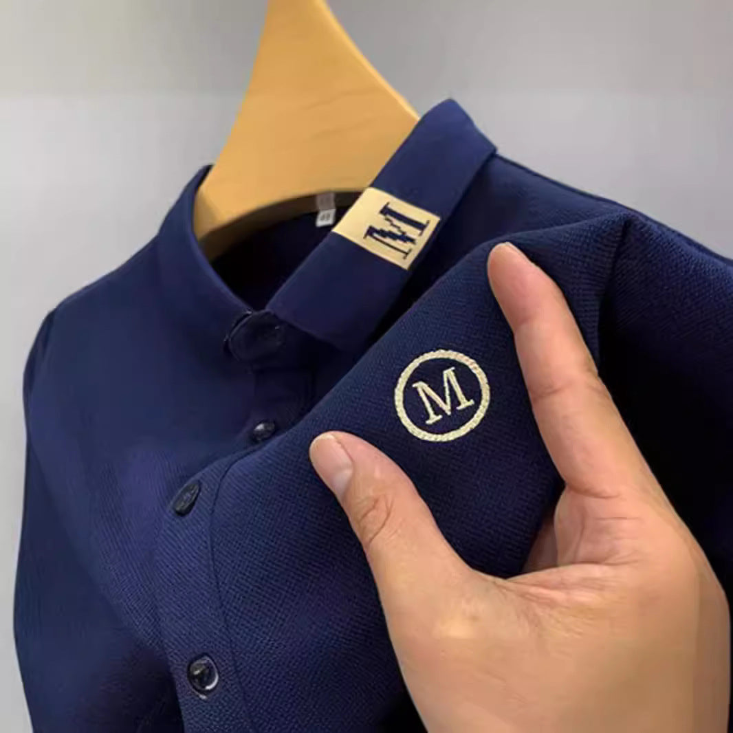 M Embroidered Cotton POLO Shirt Summer Men's Short-sleeved T-shirt Lapel High-end Foreign trade original order Men's Half-sleeved T-shirt Top