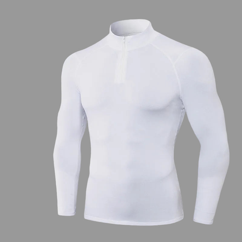 Men's Autumn and Winter Fleece-lined Fitness Clothes High-elastic Tight-fitting Sports Basketball Running Training Long-sleeved Half-zipper Collar Sweater