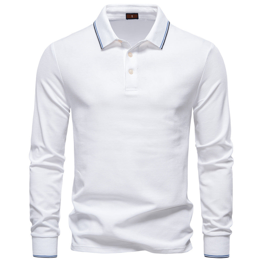 T-Shirt Lapel Long-Sleeved Polo Men's Tops Autum 2025 Versatile Polo Shirts Men's New Pure Color Cotton