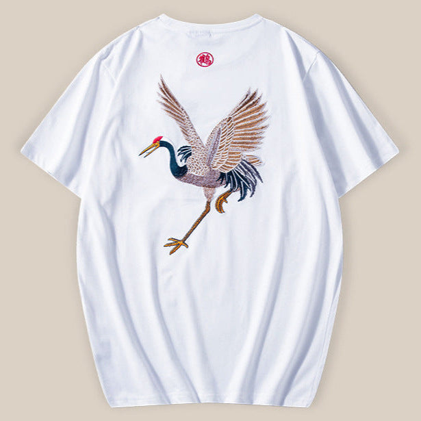 Short-Sleeved Men's T-Shirt, Summer Chinese Style Embroidery, Round Neck, Loose Fit, Couple's Half-Sleeve T-Shirt, One-Piece Wholesale, National Trend