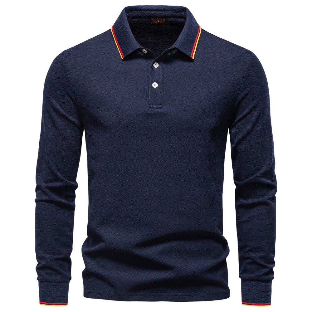 T-Shirt Lapel Long-Sleeved Polo Men's Tops Autum 2025 Versatile Polo Shirts Men's New Pure Color Cotton