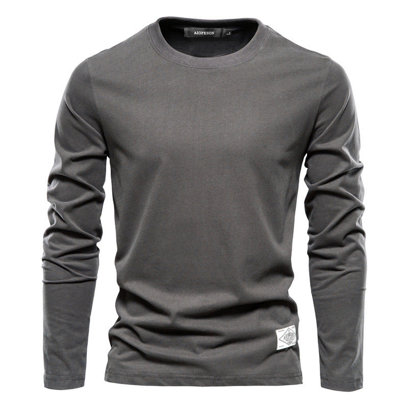 Pure Cotton Tops Trendy Wholesale Men's Long-Sleeved T-Shirts Bottoming Shirts Casual Sports New Round Neck Pure Color Outer Wear