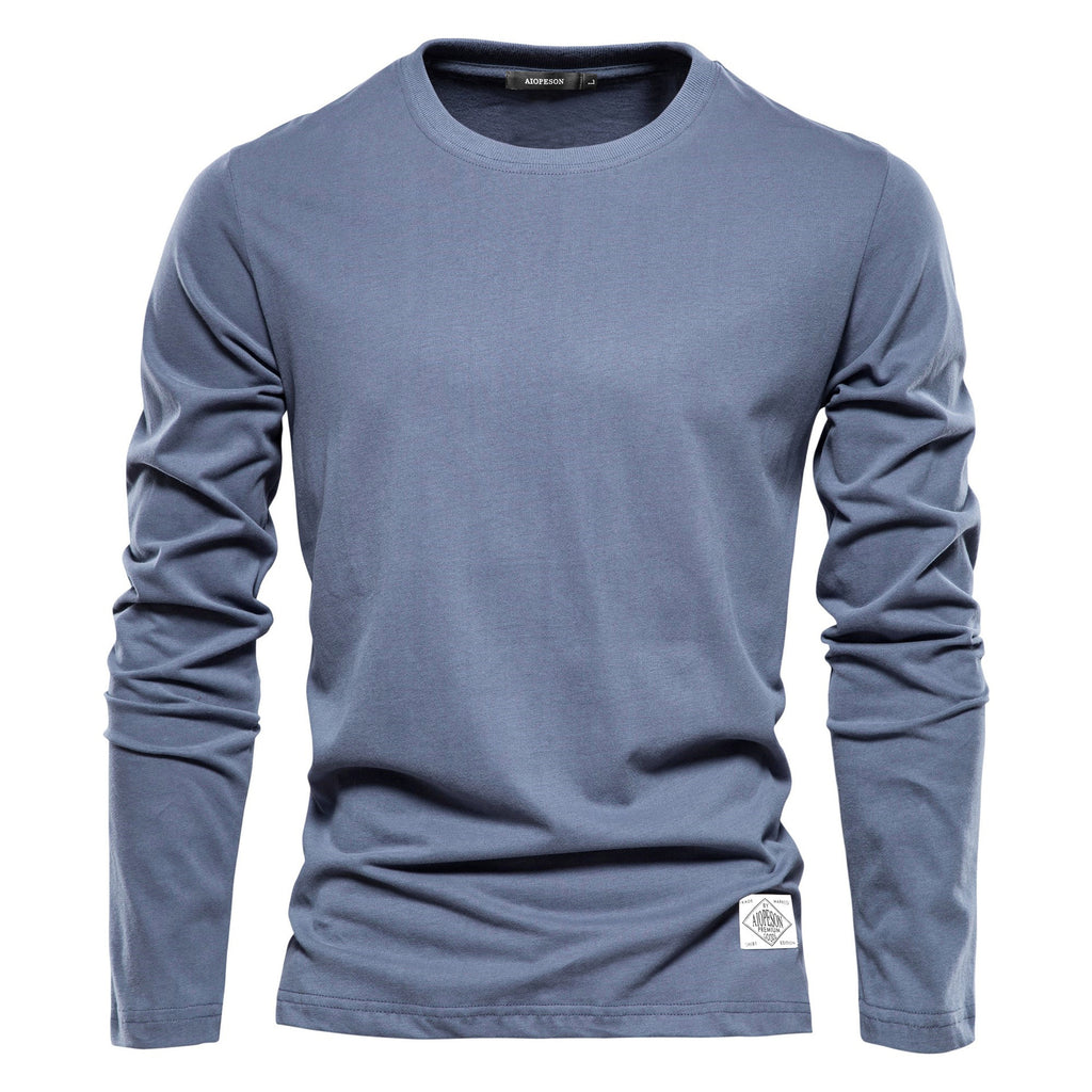 Pure Cotton Tops Trendy Wholesale Men's Long-Sleeved T-Shirts Bottoming Shirts Casual Sports New Round Neck Pure Color Outer Wear