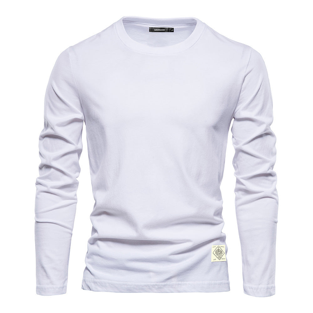 Pure Cotton Tops Trendy Wholesale Men's Long-Sleeved T-Shirts Bottoming Shirts Casual Sports New Round Neck Pure Color Outer Wear