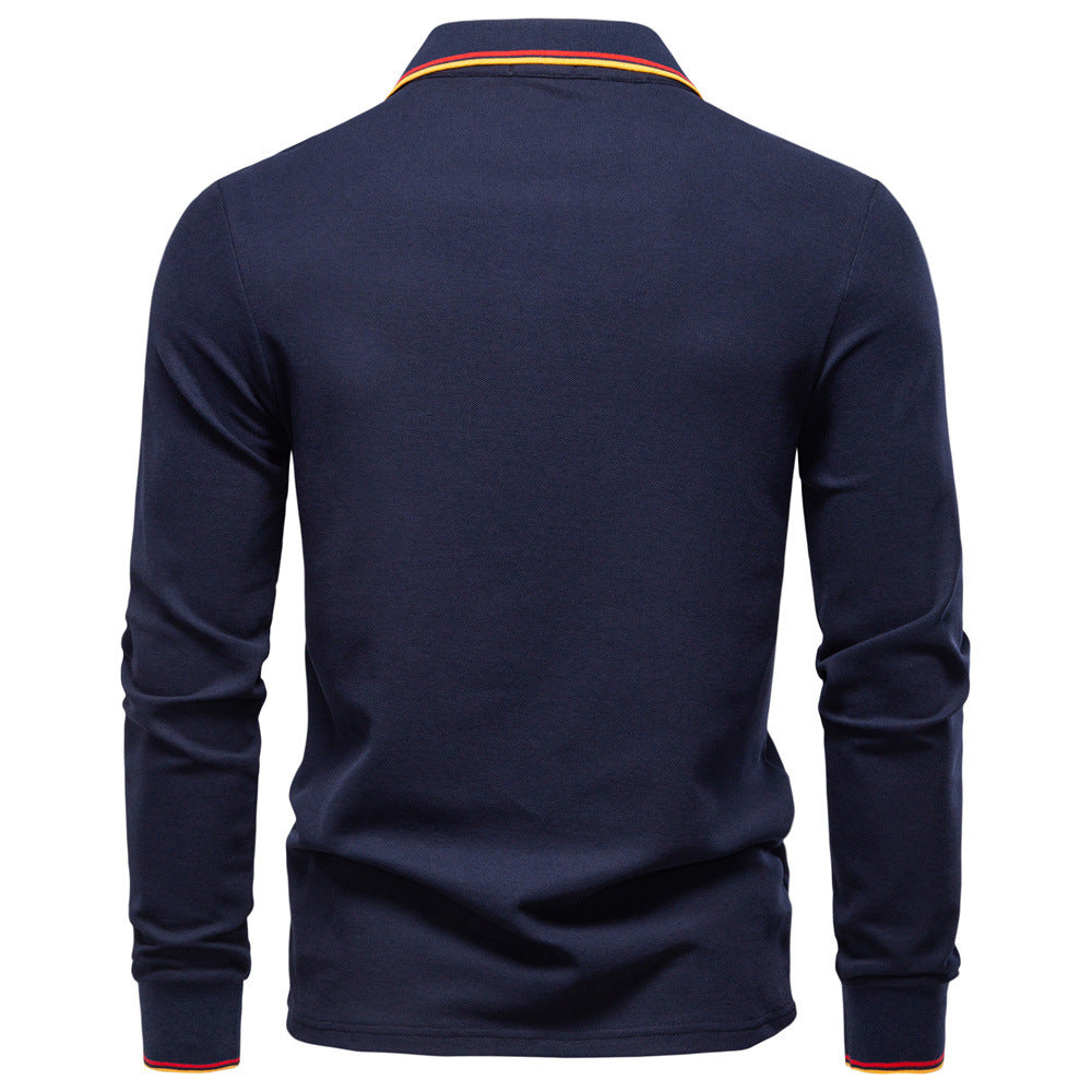 T-Shirt Lapel Long-Sleeved Polo Men's Tops Autum 2025 Versatile Polo Shirts Men's New Pure Color Cotton