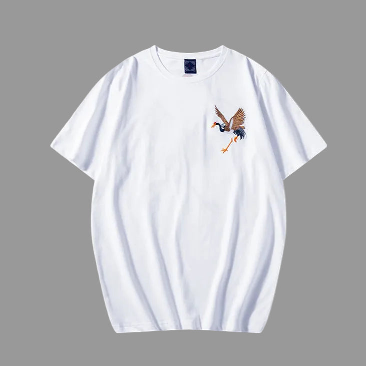 Short-Sleeved Men's T-Shirt, Summer Chinese Style Embroidery, Round Neck, Loose Fit, Couple's Half-Sleeve T-Shirt, One-Piece Wholesale, National Trend